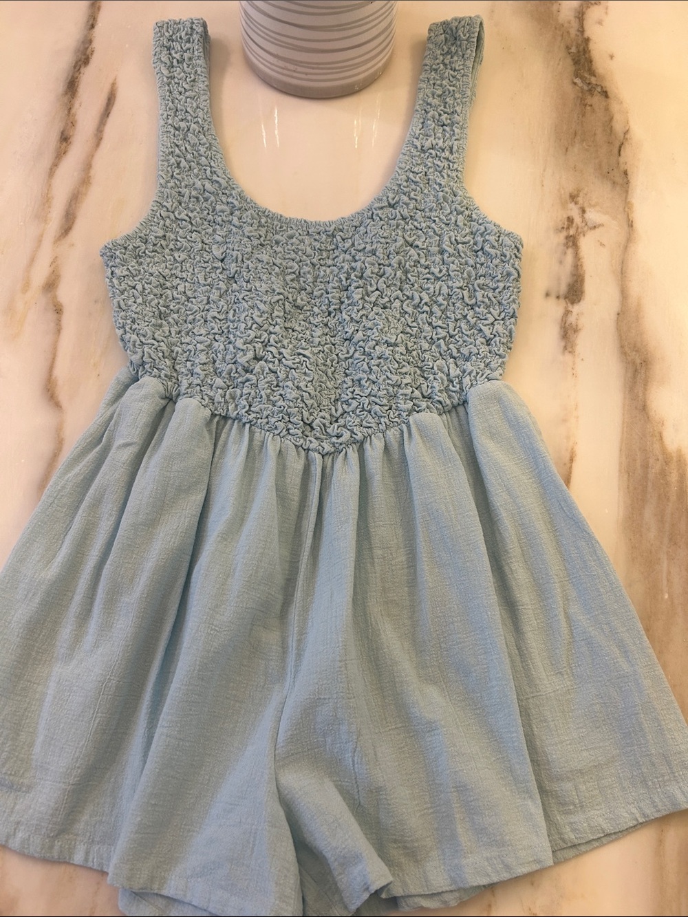 Free People Pale Blue Smocked Romper